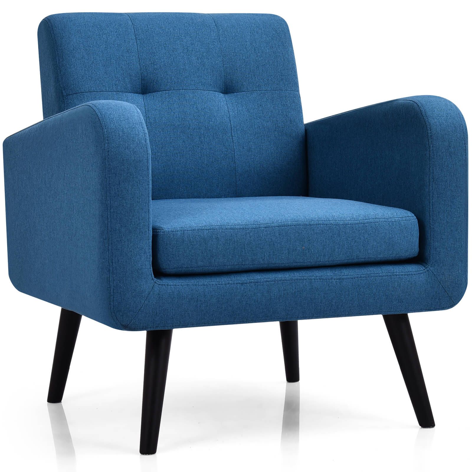 Mid-Century Modern Upholstered Accent Chair with Rubber Wood Legs - Blue